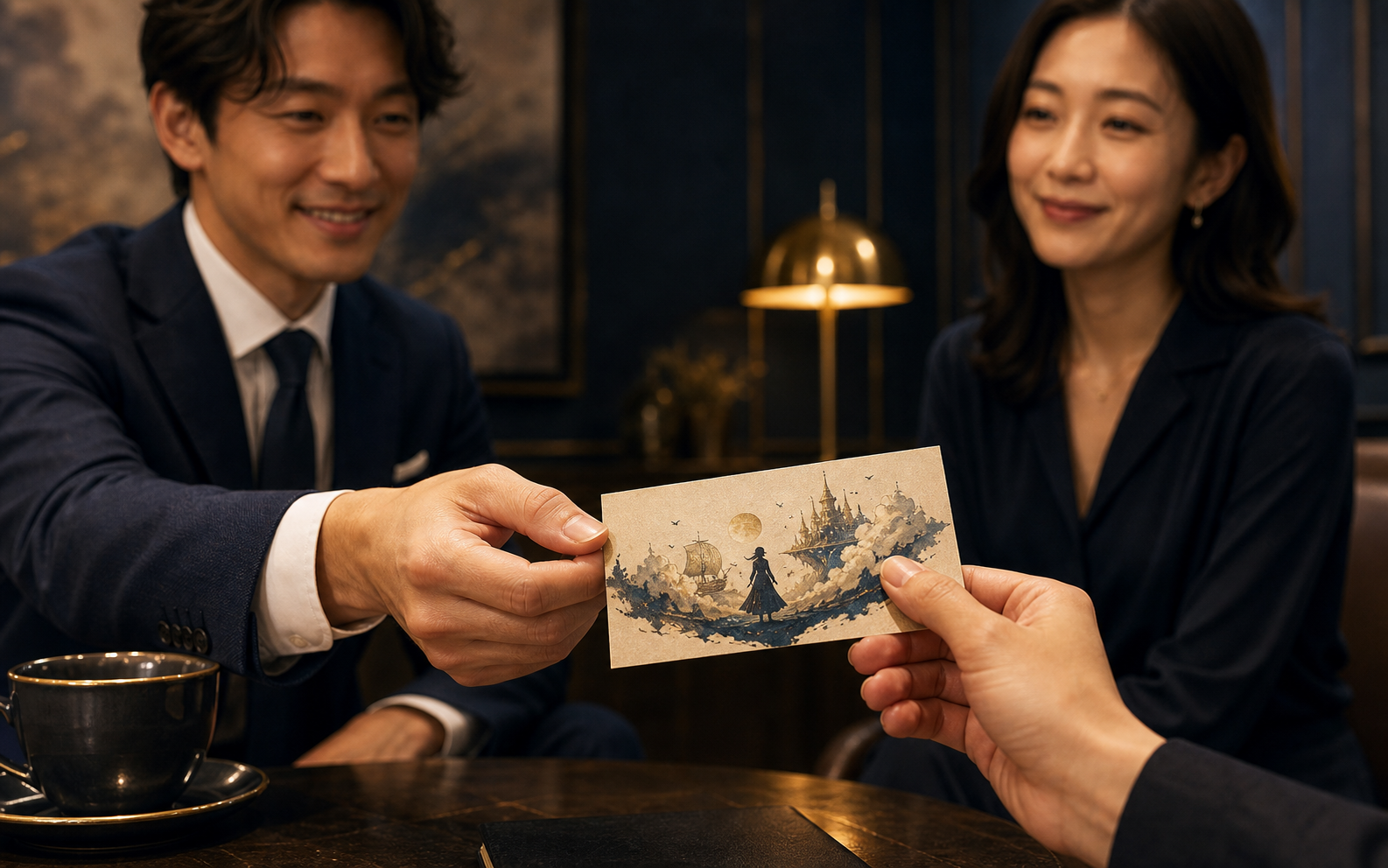 名刺交換から最初の雑談が始まるビジネスシーン