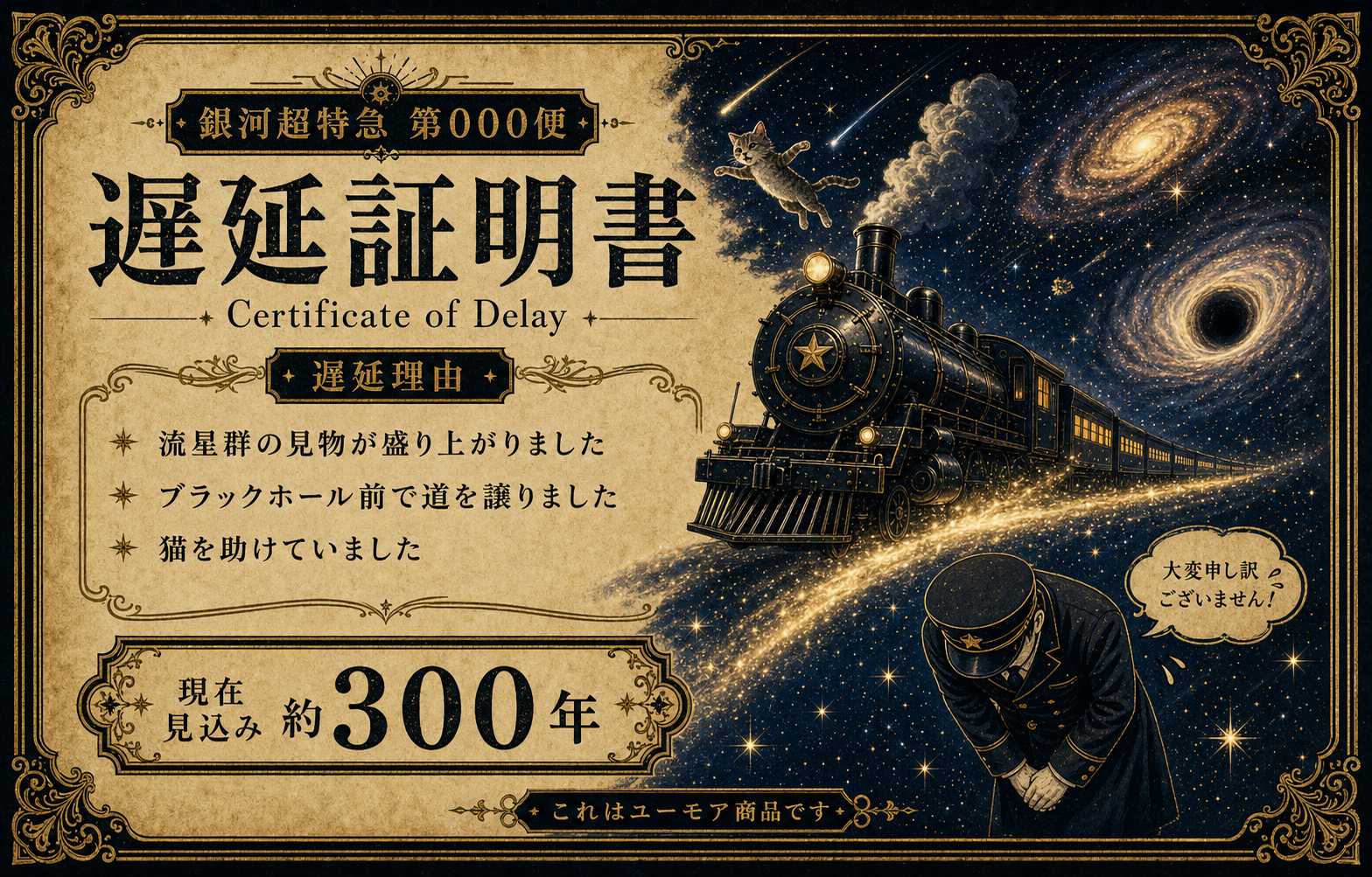 銀河超特急の遅延証明書サンプル